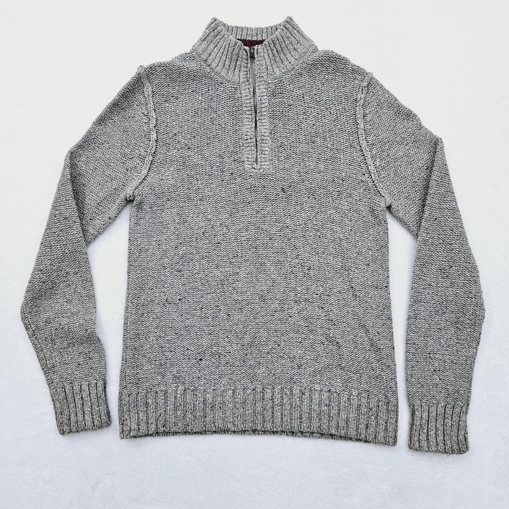 7‎ Diamonds Grand Teton Sweater Mens M Gray Marled Quarter Zip Cotton Blend Knit